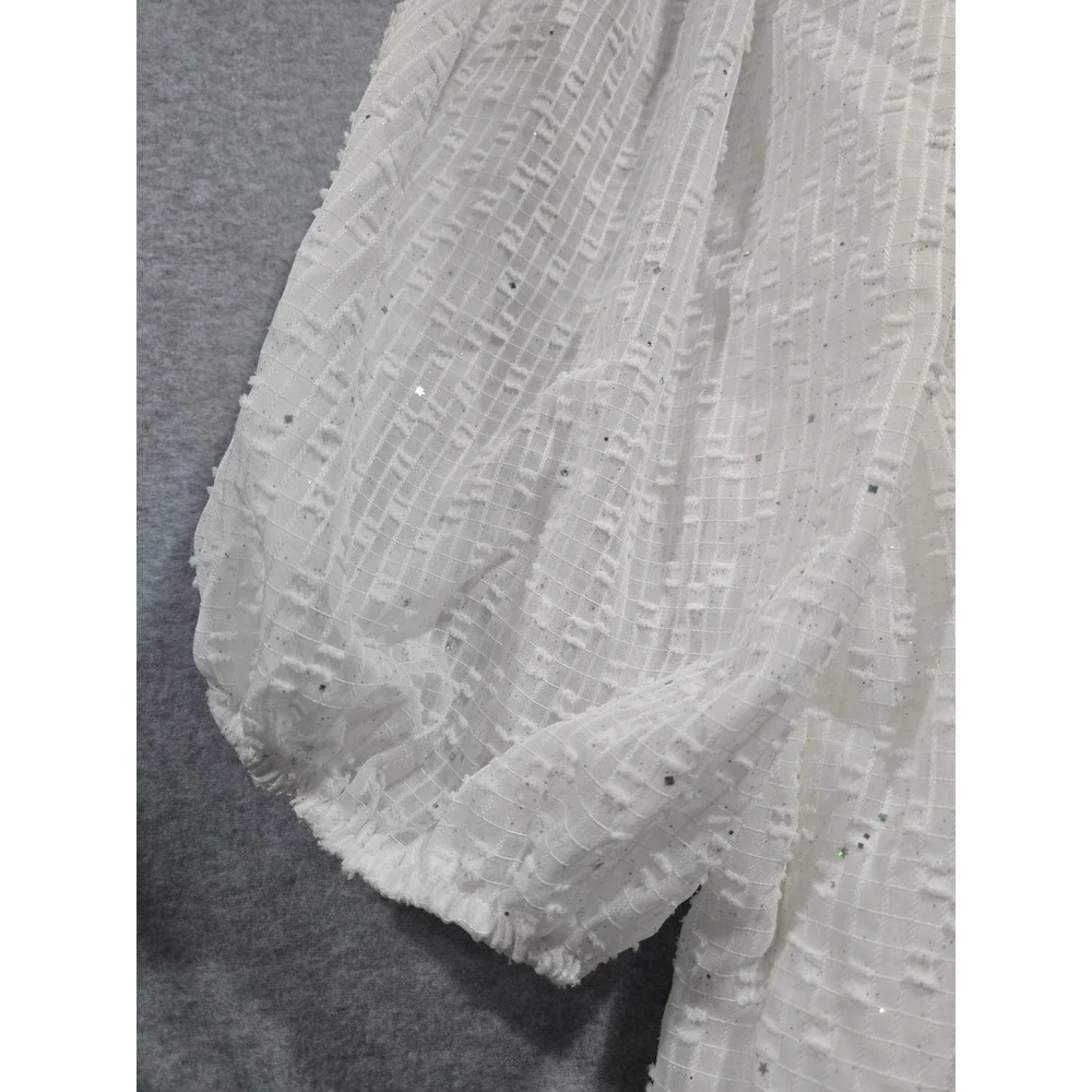 Arula Womens White Smocked Mini Dress Plus Size B 2XL Glitter Star Puff Sleeve - Picture 6 of 8